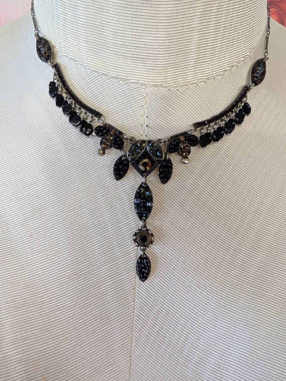 VINTAGE Ayala Bar Black Crystal Drop Necklace - Women's Jewelry
